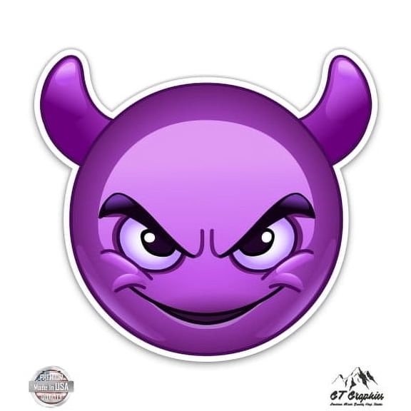 Purple Devil Emoji - 3" Vinyl Sticker - For Car Laptop I-Pad Phone Helmet Hard Hat - Waterproof Decal