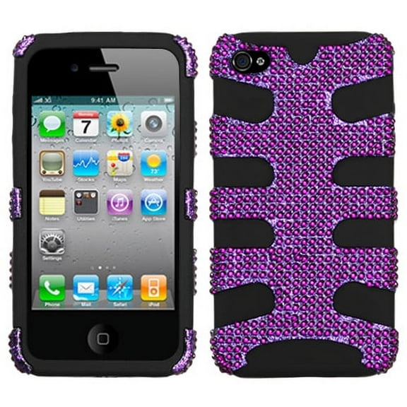 Purple Diamanteblack Fishbone Phone Protector Cover Diamante 2.0 For Apple Iphone 4 Att Apple Iphone 4 Verizon