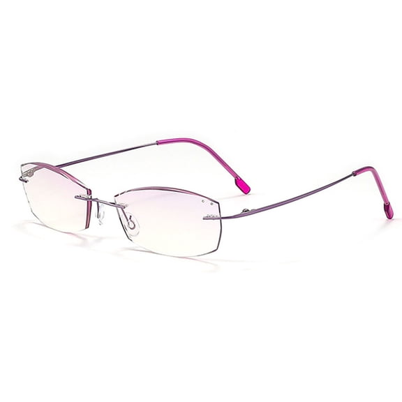 Purple Diamond Anti-blue Light Reading Glasses 4.00 for Women Rimless Rectangular Pink Sunglasses Readers +4.00 Strength