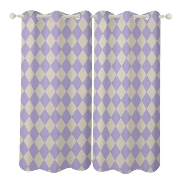 Purple Diamond Grid Color 2pcs Blackout Curtains For Living Room Bedroom Grommet Top Window Set for Left And Right Biparting Open