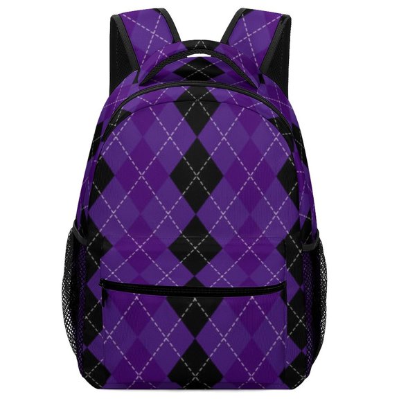 Purple Diamond Grid Color Backpack for Business Daypack College Canvas Bags Durable