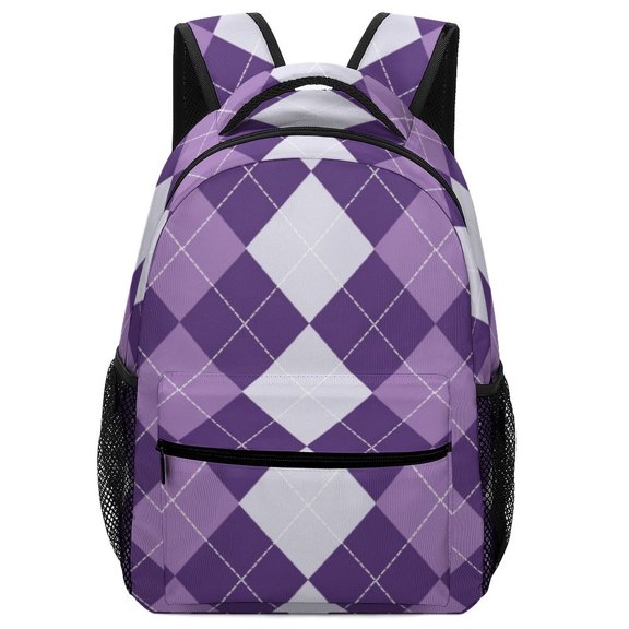 Purple Diamond Grid Color Backpack for Teenage Business Daypack College Canvas Bags Durable