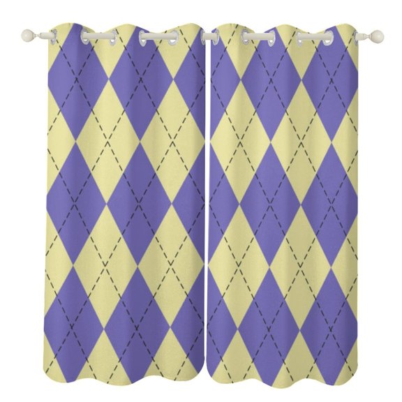 Purple Diamond Grid Color Blackout Window Curtains for Bedroom Living Room Kicthen High Shading 2 Panels