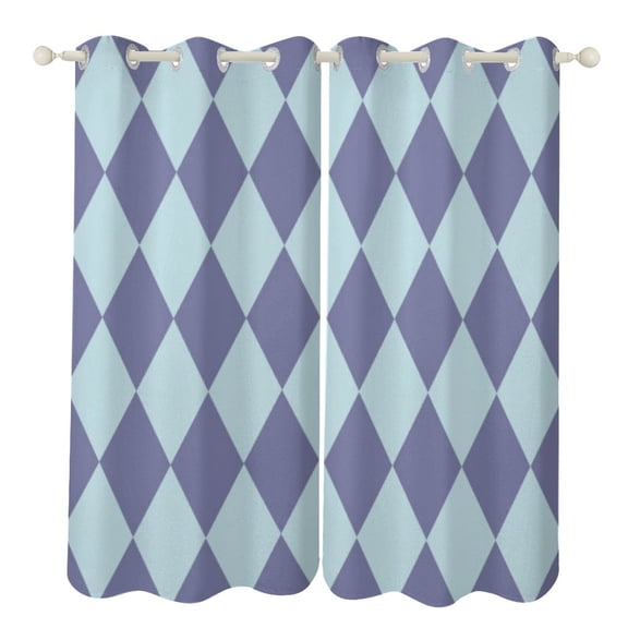 Purple Diamond Grid Color Blackout Window Curtains for Bedroom Living Room Kicthen High Shading 2 Panels