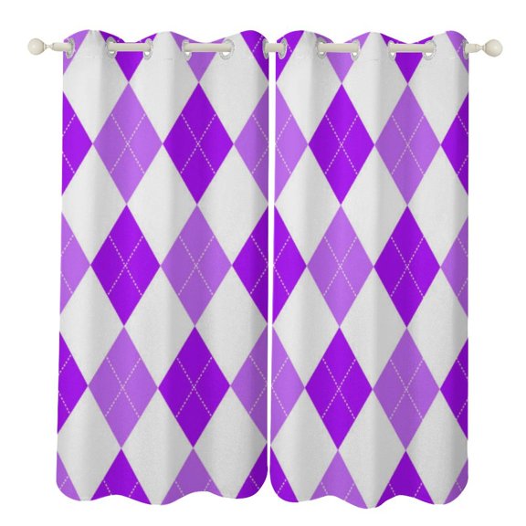 Purple Diamond Grid Color Blackout Window Curtains for Bedroom Living Room Kicthen High Shading 2 Panels