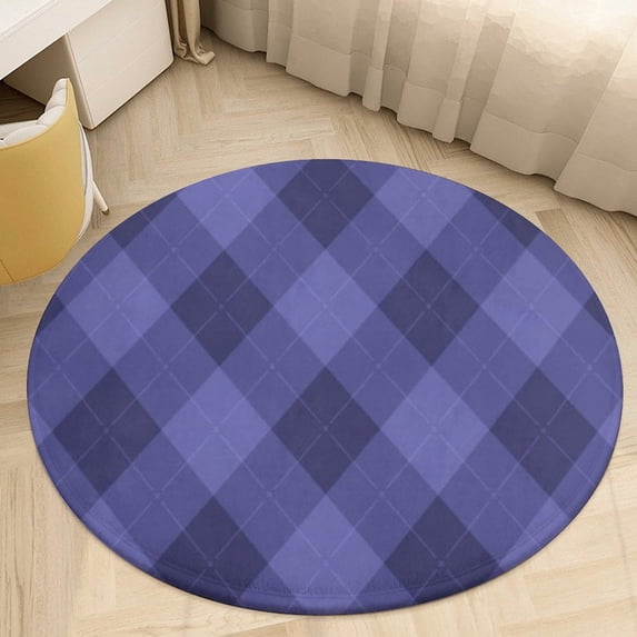 Purple Diamond Grid Color Round Area Rugs for Bedroom Living Room, 4FT Soft Comfy Indoor Circle Carpets, Carpet Home Decor Floor Mat