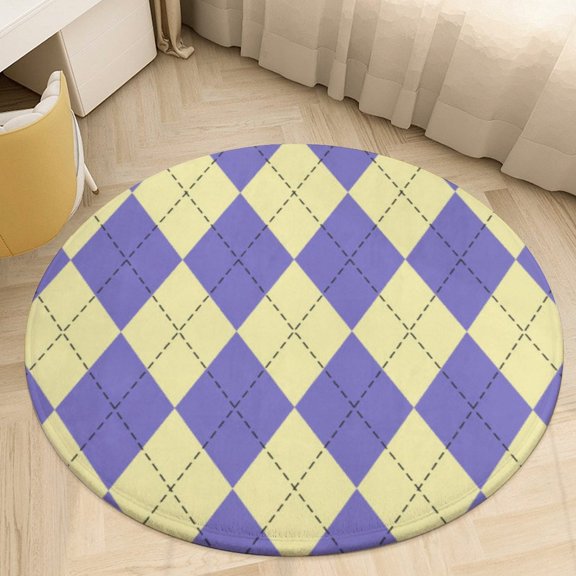 Purple Diamond Grid Color Round Area Rugs for Bedroom Living Room, 6FT Soft Indoor Circle Carpets, Carpet Home Decor Floor Mat