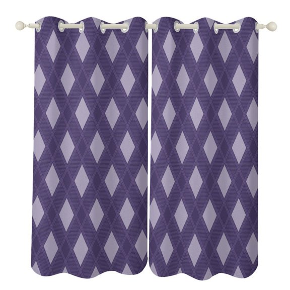 Purple Diamond Grid Color Study Room Living Kitchen Bedroom For Blackout Curtain Printed 2 Panels