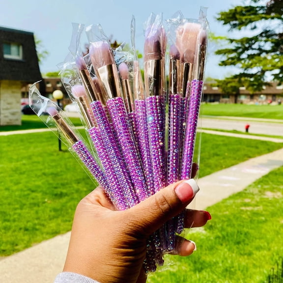 Purple Diamond Studded Bling Makeup Brush Set 12pc