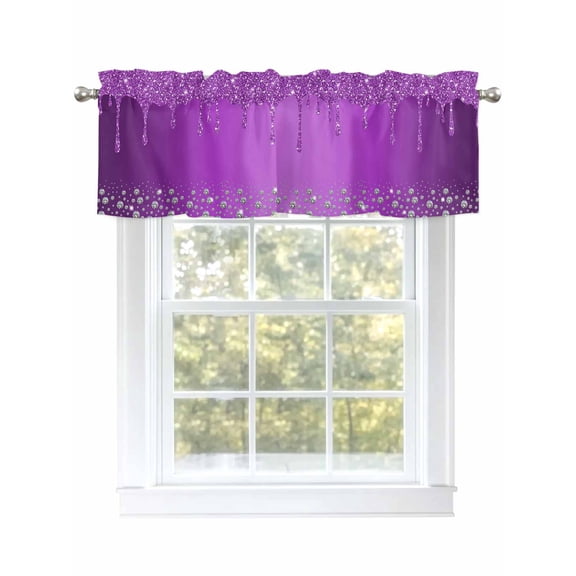 Purple Diamond Valances for Windows, Rod Pocket Kitchen Valance Curtains - Soft & Washable Small Window Treatment for Living Room, Bathroom, Luxury Bling Water Drop 54x18inch, 1 Panel
