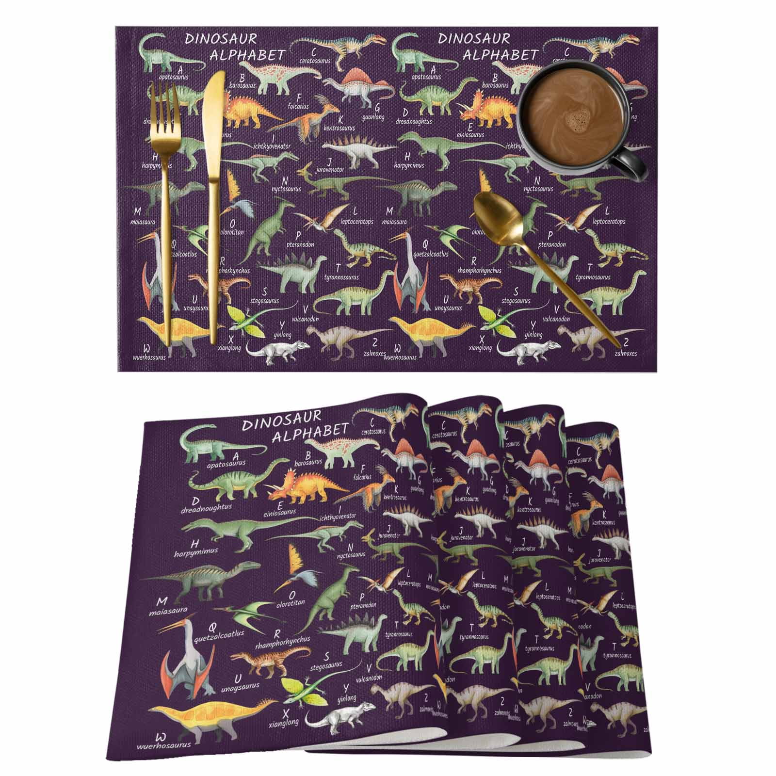 Purple Dinosaur Placemats Set of 4, Vintage Letters Farm Animals ...