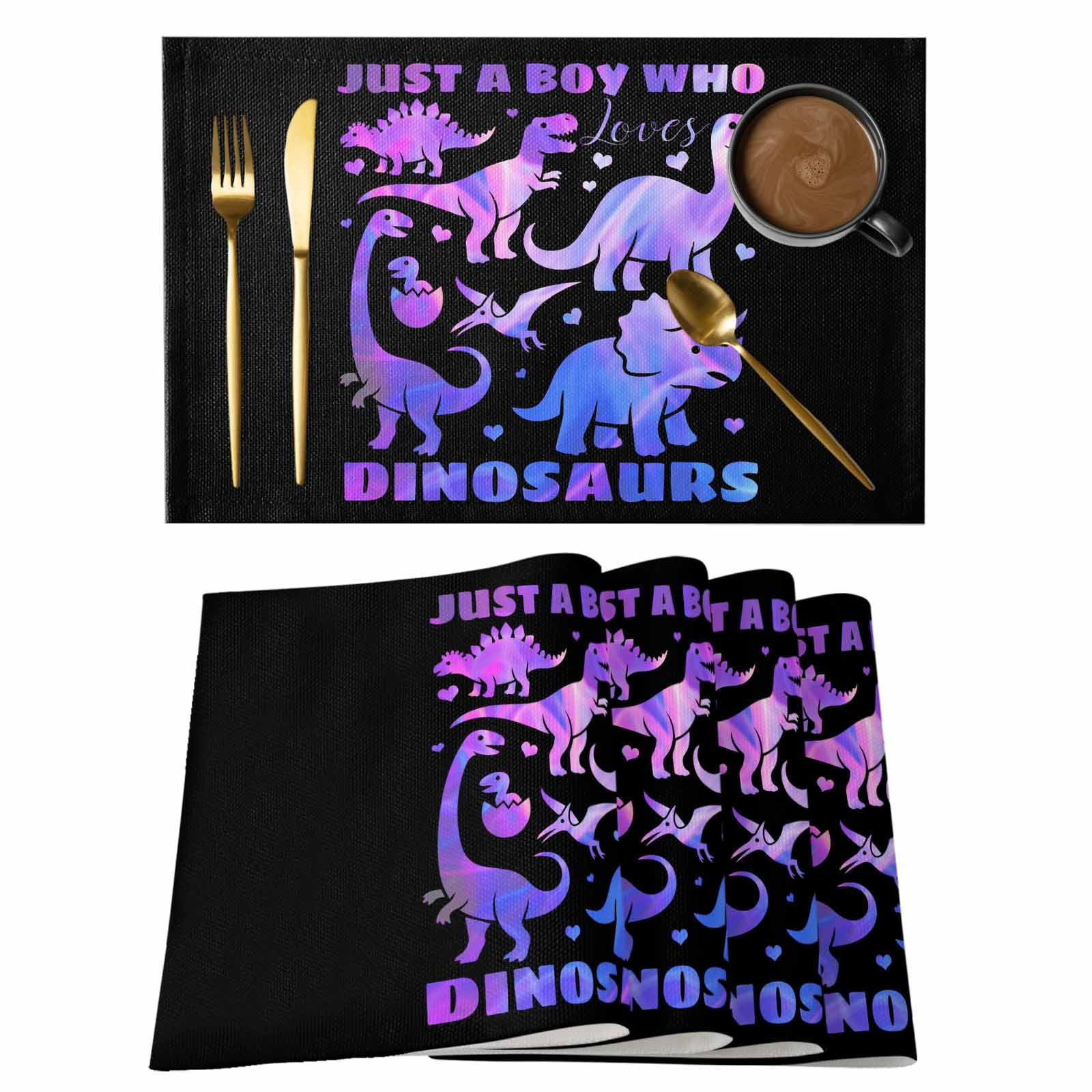 Purple Dinosaur Placemats Set of 8, JUST A Boy Who Loves Dinosaur ...