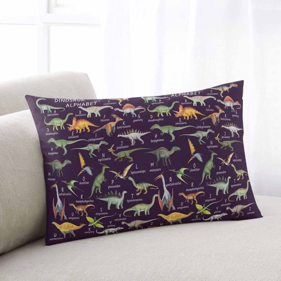 Purple Dinosaur Throw Pillow Covers, Vintage Letters Farm Animals Soft Breathable Pillow Cases with Invisible Zipper for Sleeping, Small Pillowcases for Couch Bed Sofa Chair 16x24 Inches