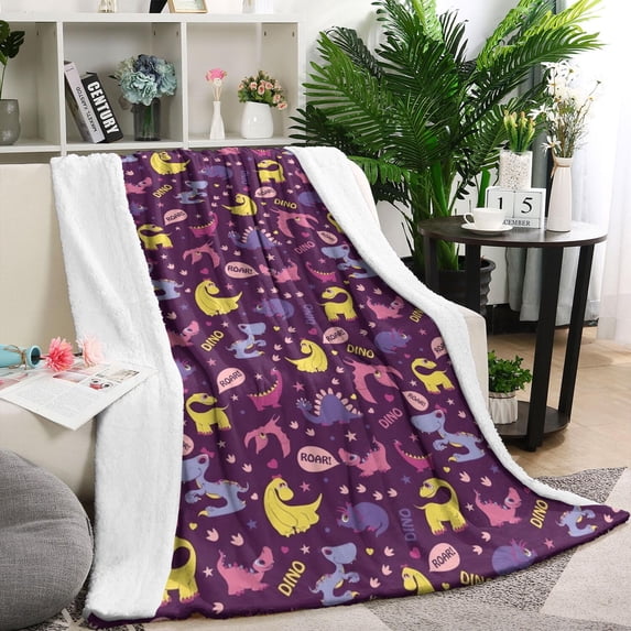 Purple Dinosaurs Dino Roar Pattern Blanket,Comfortable Soft Lamb Wool Throw Blanket,All Season,Warm Lightweight Blankets for Sofa Bed Couch Living Room Chair,40"x50"