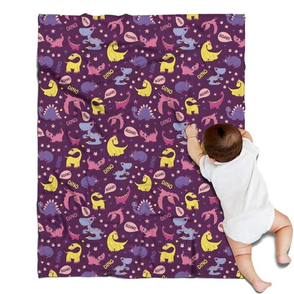 Purple Dinosaurs Dino Roar Pattern Blanket,Comfortable Soft Lamb Wool Throw Blanket,All Season,Warm Lightweight Blankets for Sofa Bed Couch Living Room Chair,30"x40"