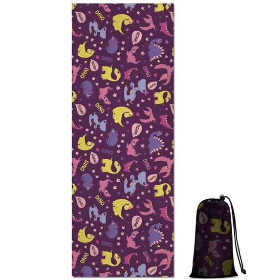 Purple Dinosaurs Dino Roar Pattern Hot Yoga Mat Towel Non Slip for Hot Yoga - Quick-Drying Yoga Mat Cover with 4 Corner Pockets with Travel Bag - Hot Yoga Towel Non Slip 74"x26"