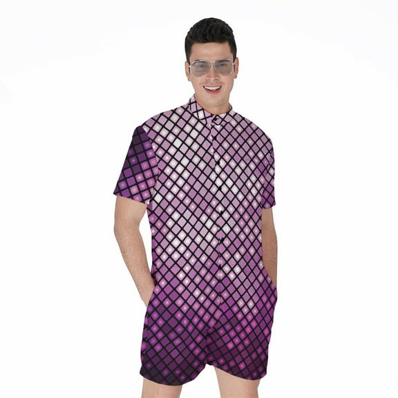 Purple Disco Lights Pattern Short Sleeve Men'S Rompers Casual Summer Jumpsuits Outfit