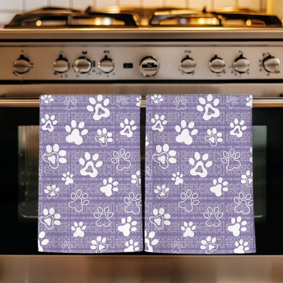 Purple Dog Paw Kitchen Towels Set of 4, Modern Geometric Abstract Aesthetics Absorbent Dish Towels for Kitchen, Microfiber Hand Towel, Quick Drying Tea Towel for Cleaning Decorative Dishcloths