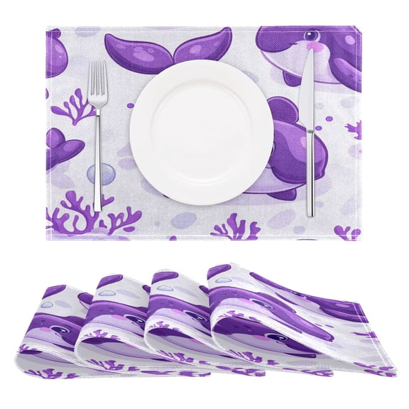 Purple Dolphin Reversible Placemat Non Slip Coffee Mat 18x12 Inch for Dining, Kitchen, Coffee