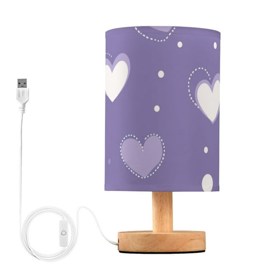 Purple Doodle Hearts and Dots Table Lamp with USB Port LED Warm Light Lamp Night Light Home Decor