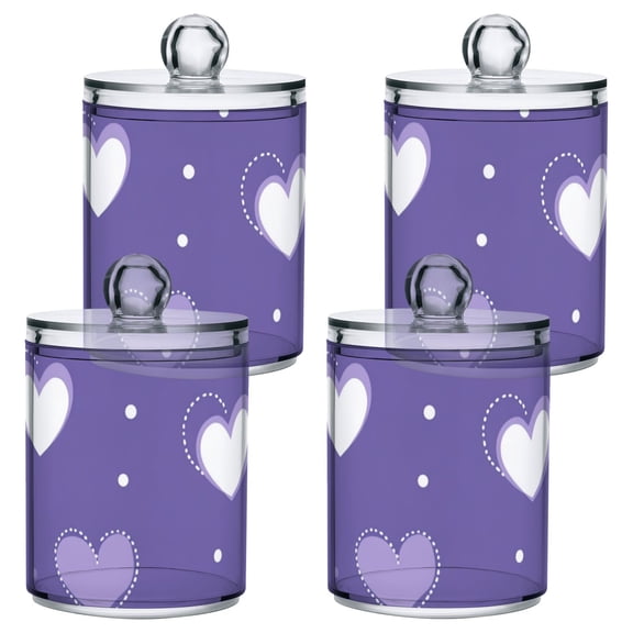 Purple Doodle Hearts and Dots Translucent Plastic Cans Storage Canisters with Lid Set of 4