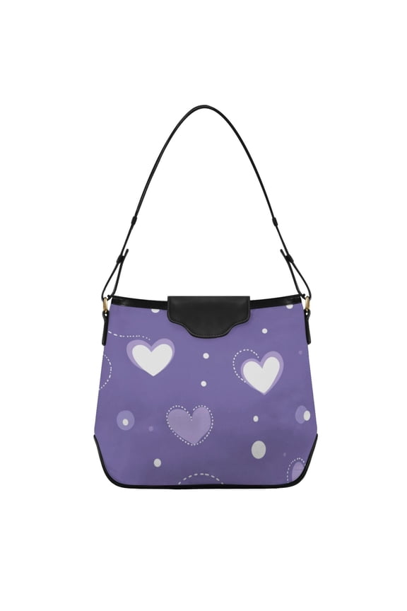 Purple Doodle Hearts and Dots Women's Tote Bag Convertible Handbags Hobo Shoulder Bag with Zipper Magnetic Snap