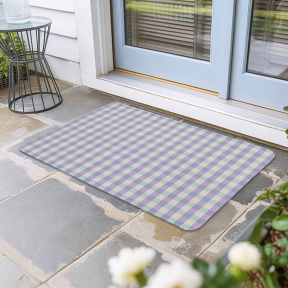 Purple Door Mat Indoor Outdoor, Grid Checkered Plaid Gingham Lattice Trellis Non Slip Welcome Mat with Rubber Backing, Absorbent Fabric Front Door Mats Entryway Rug for Home Patio Entrance 16"x24"