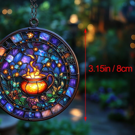 Purple Double-Sided Acrylic Cauldron Spell Hanging Decor with Glowing Magic Effect for Halloween Altar
