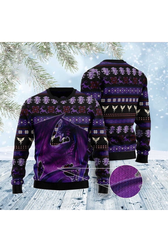 Purple Dragon 3D Christmas Sweater, Funny Xmas Sweater, Sweater Xmas