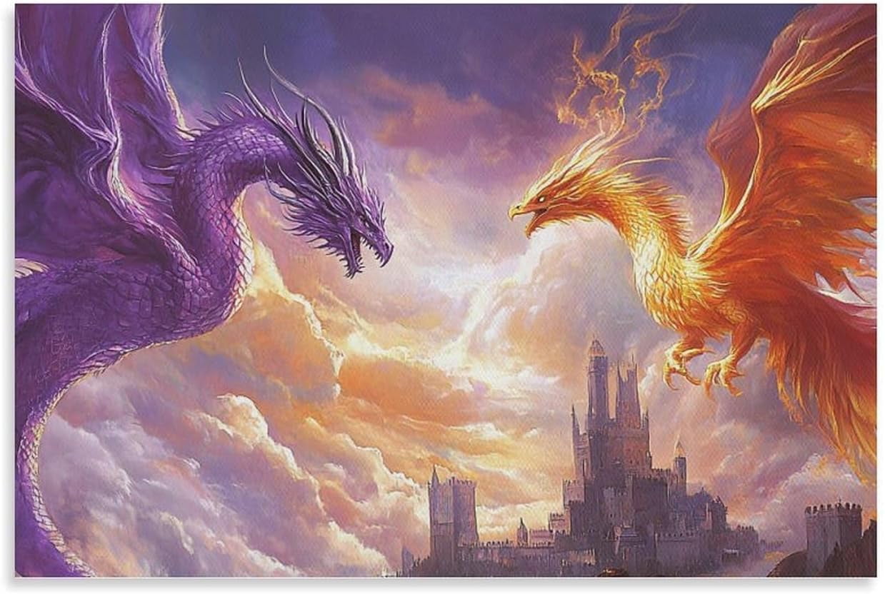 Purple Dragon Cool Phoenix Rising Fantasy Poster Canvas Wall Art