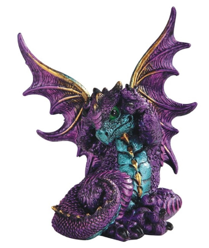 Purple Dragon Covering Its Ears Medieval Fantasy Figurine Sculpture ...