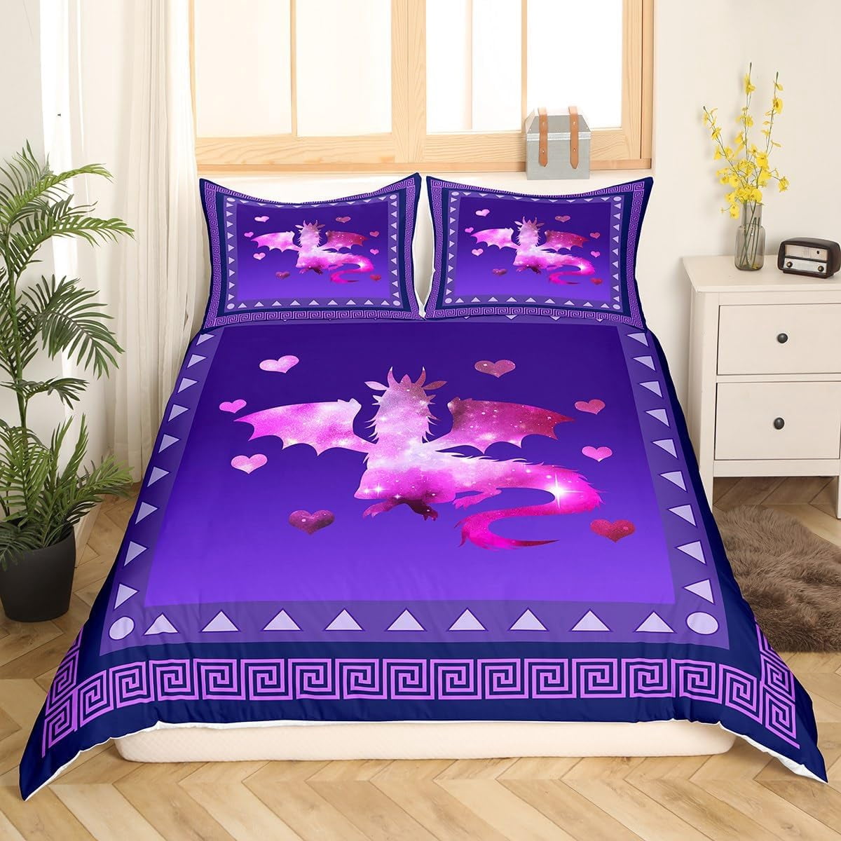 Blue Green Egg Skin Dragon Pattern Print Duvet Cover Bedding Set