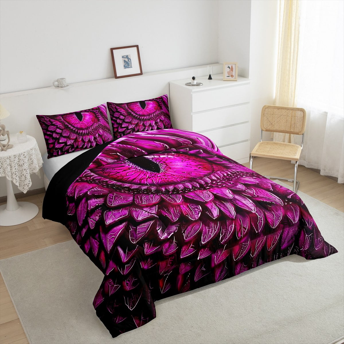Purple Dragon Eye Comforter Set Vintage 3D Dragon Queen Bedding Sets