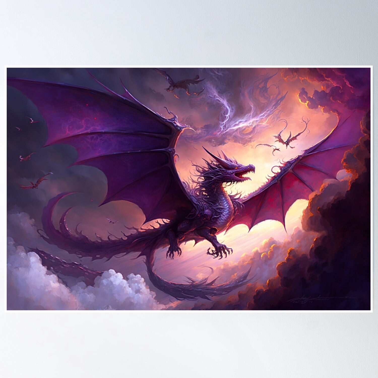 Purple Dragon Flight - Epic Fantasy Art Poster Wall Art, Modern Wall ...