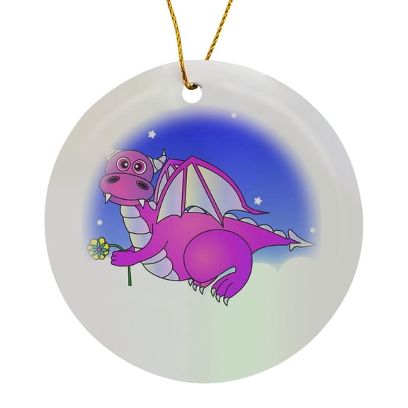 3drose, Purple Dragon Flying in the Clouds, Circle Porcelain Ornament