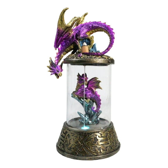 Purple Dragon Guarding Hatchling Celtic Knot Canister Backflow Incense Burner