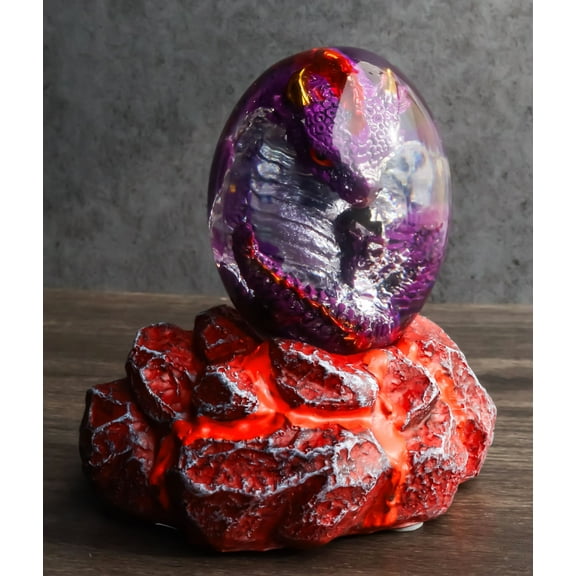 Purple Dragon In Acrylic Glass Egg With Aqua Crystals And LED Lava Rock Bases