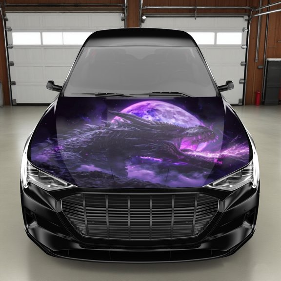 Purple Dragon & Moon Car Hood Wrap Decal – Universal Fit Waterproof Fantasy Dragon Hood Sticker for Truck, SUV, Sedan