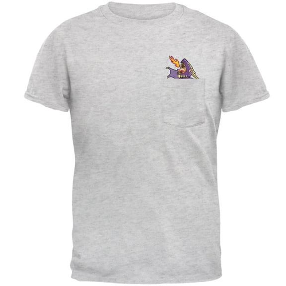 Purple Dragon RAWR Pocket Pet Mens Pocket T Shirt Light Heather Grey LG