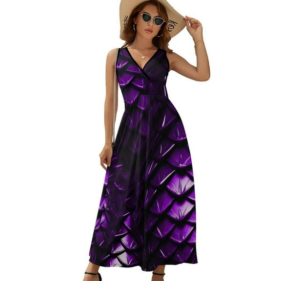 Purple Dragon Scales Dress Fashion Boho Beach Long Dresses Female Party Printed Maxi Dress