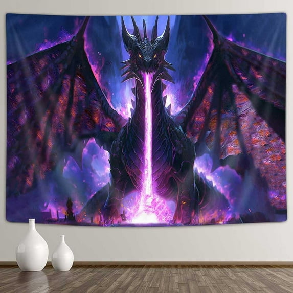 Purple Dragon Tapestry, Medieval Fantasy Animals Cool Dragon Tapestry Wall Hanging for Man, Psychedelic Magic Starry Stars Space Tapestries for Bedroom Living Room Dorm, 60X40IN