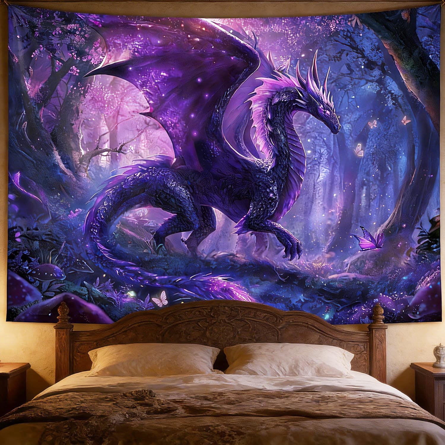 Purple Dragon Tapestry Medieval Fantasy Wall Art Decor Poster Magic ...