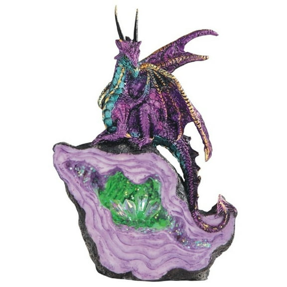 Purple Dragon on Stone with LED Light up Crystals Medieval Fantasy Figurine New