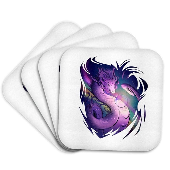 3drose, Purple Dragon, Set of 4 Coasters - Soft