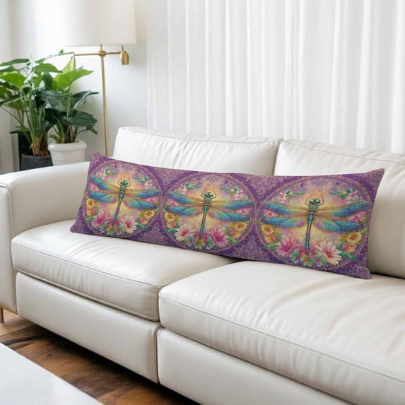 Purple Dragonfly Body Pillow Covers 20"x54", Colorful Flowers Watercolor Chic Floral Plant Soft Brushed Microfiber Breathable Throw Pillow Covers, Pillowcase with Zipper for Couch Sofa Bedroom