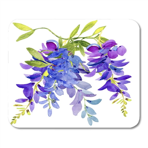 Purple Drawn Watercolor Lilac Blue Flowers Wisteria Floral Abstract Green Mousepad Mouse Pad Mouse Mat 9x10 inch