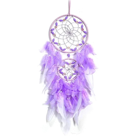 Purple Dream Catcher, Large Dreamcatcher, Handmade Feather Mobile Wall Decor Hanging for Girl Women Bedroom Dorm Room Decorations Home Ornament Birthday Festival Craft Gift (Dual Ring)