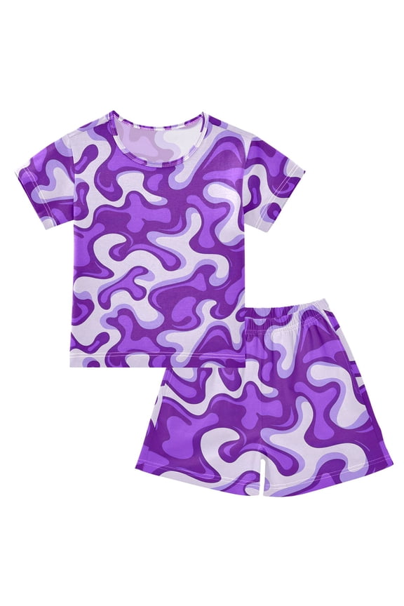 Purple Dream Pattern Summer Pajama Set Soft Cotton Short Sleeve Sleepwear 2PCS Pajama Sets Breathable Lounge Set Size 6Y