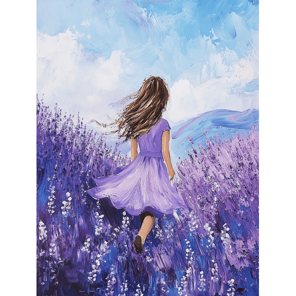 Purple Dress Girl Lavender Field Canvas PaintingSuitable for BedroomLiving RoomBathroomOfficeand Hallway Decoration.