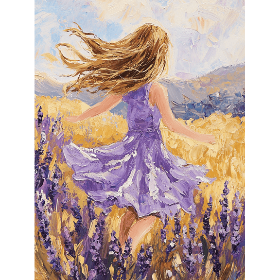 Purple Dress Girl Lavender Field Canvas PaintingSuitable for Living RoomBedroomBathroomOfficeand Hallway Decoration.
